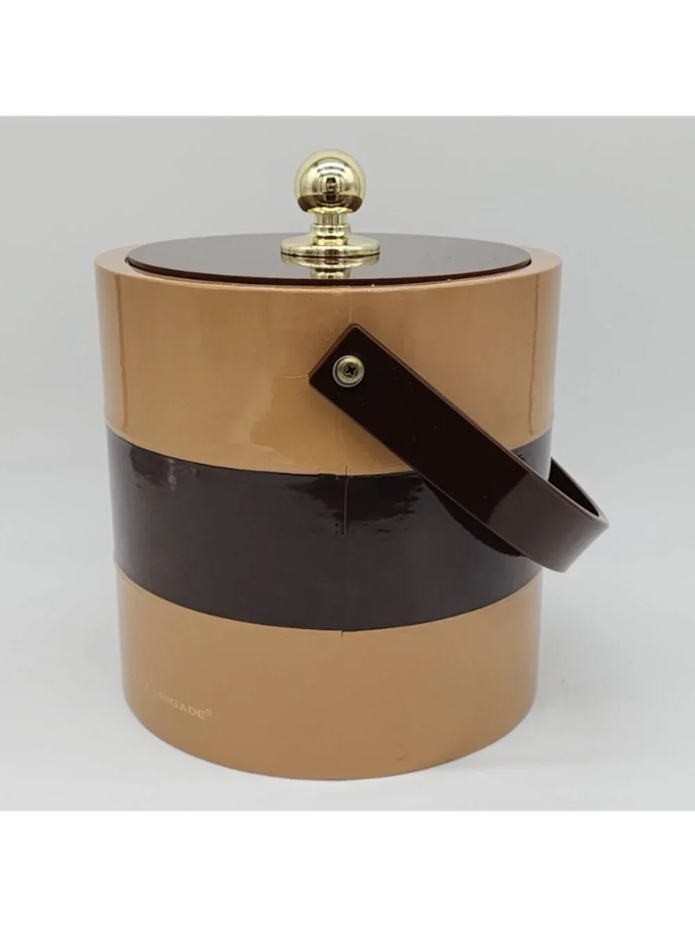 MCM Ice Bucket Brown Tan Stripe Acrylic and Plastic by Morgan Designs - Picture 2 of 9